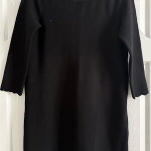 Milly Black Knit Mini Dress with 3/4 Sleeves scalloped edge on sleeve and hem